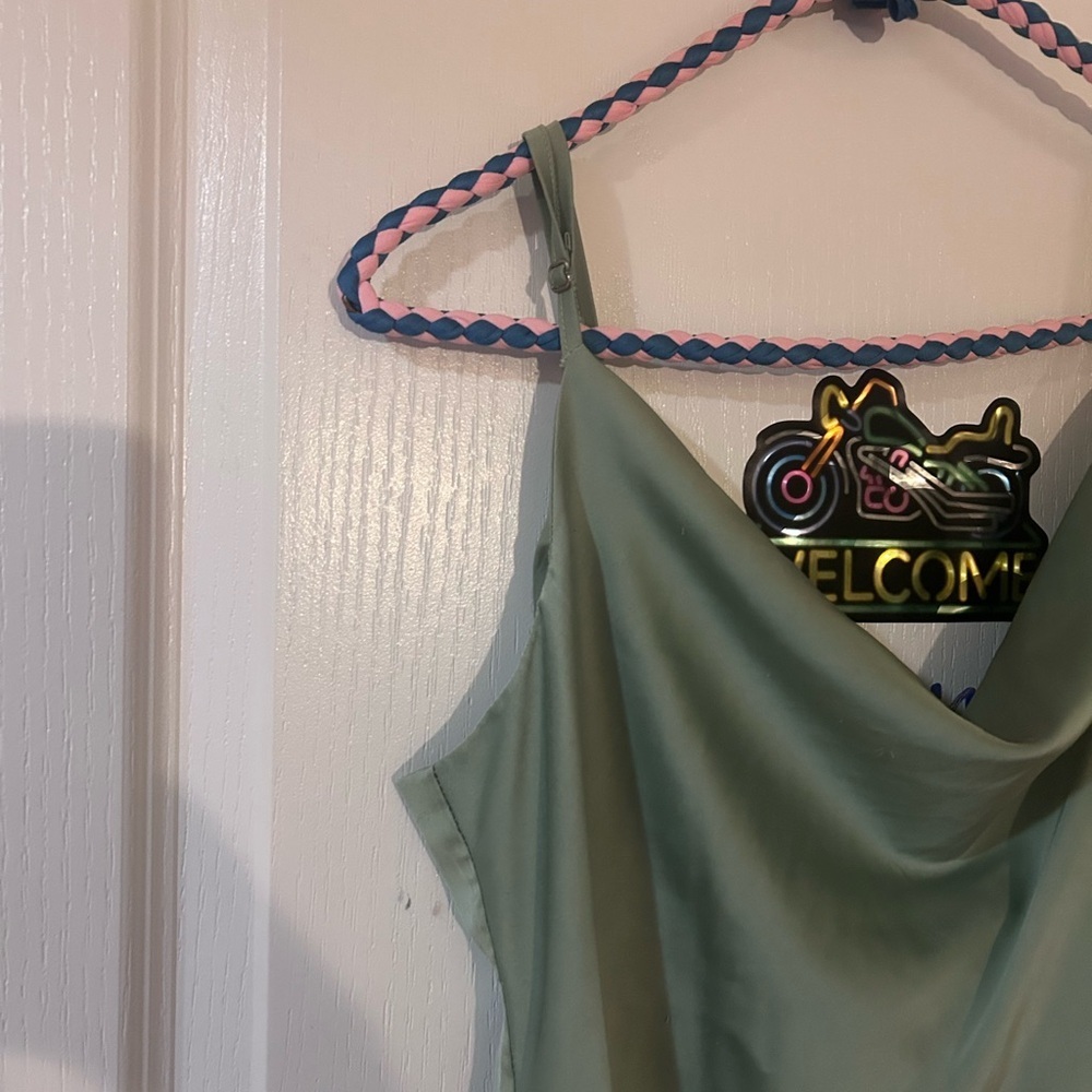 Sans Souci Green Silky Mini Slip Dress Tinkerbell - Picture 2 of 7